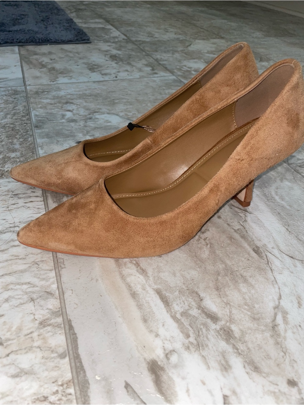 Tahari Camel Suede Mid Heel Pumps